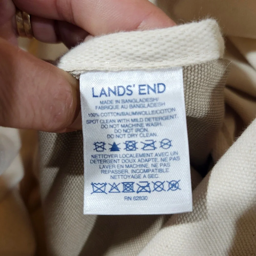 Lands End Canvas Laundry Bag Natural‎ Khaki Drawstring Shoulder Strap Large Dorm